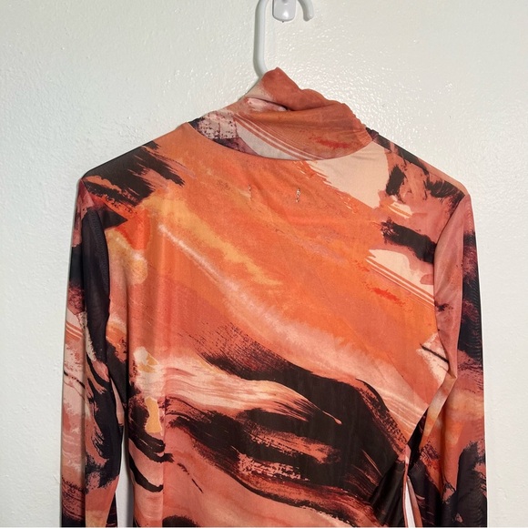 New York & Co Wrap Neck Blouse Orange Pink Marble S - Picture 7 of 10